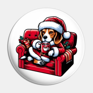 Beagle Dog Drinking Coffee Christmas Pin