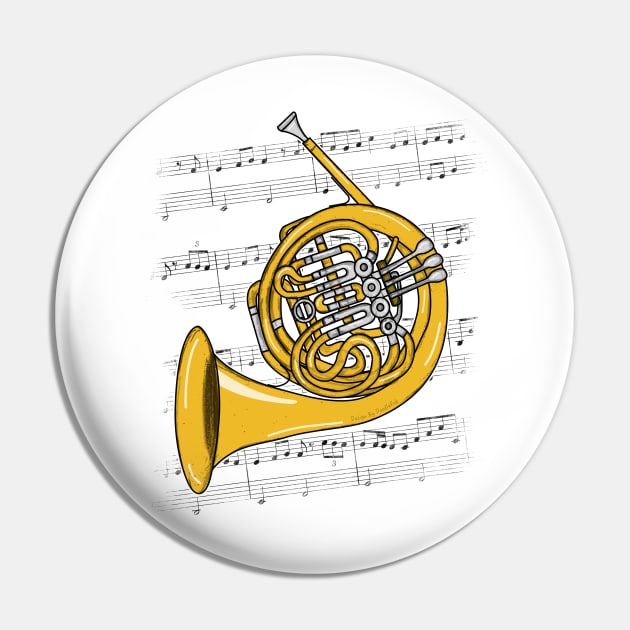 French Horn Player Hornist Brass Musician (Colour) Pin by doodlerob