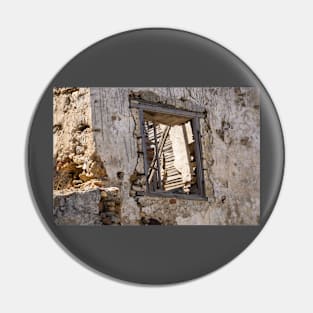 Wooden window frame n ancient Greek Building. Pin