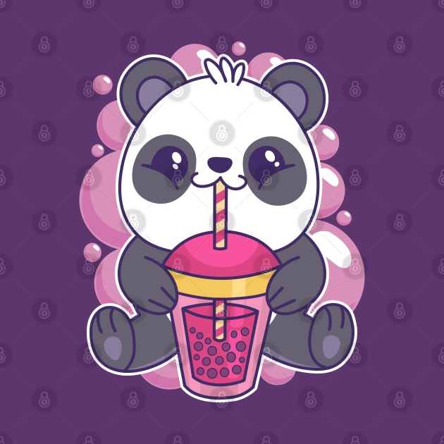 Baby Panda Drinking Bubble Tea Cute Kawaii Bear by Cuteness Klub