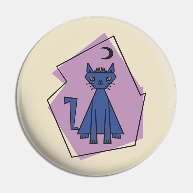 Geometric shape dark blue cut cat with black half moon Pin by Xatutik-Art