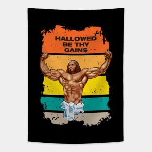 Hallowed be thy gains - Swole Jesus - Jesus is your homie so remember to pray to become swole af! Sunset style Tapestry