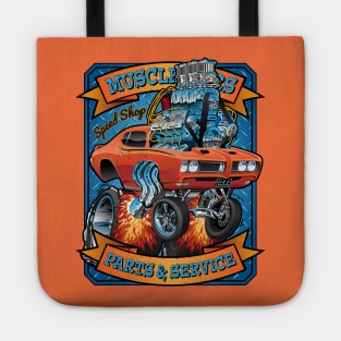 Classic Sixties Muscle Car Parts & Service Cartoon Tote