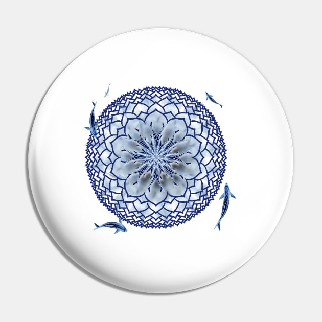 Blue Koi Lotus Mandala Tee Pin by DISmithArt