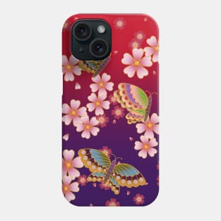 Japanese Butterflies Amid Sakura Blossoms (Red & Purple) Phone Case