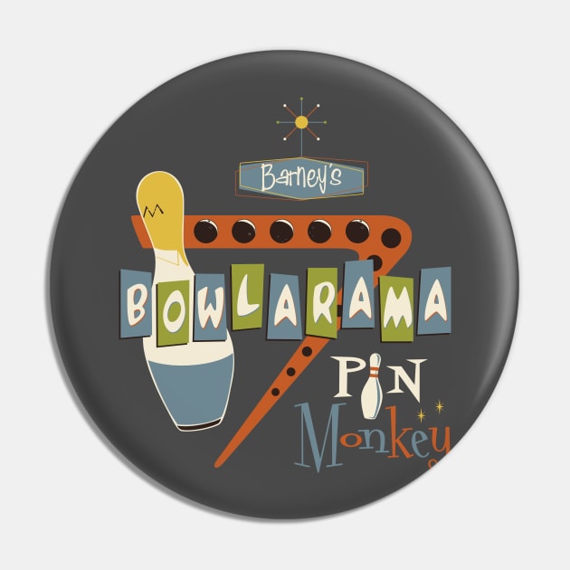 Barney's Bowlerama Pin by stevethomasart