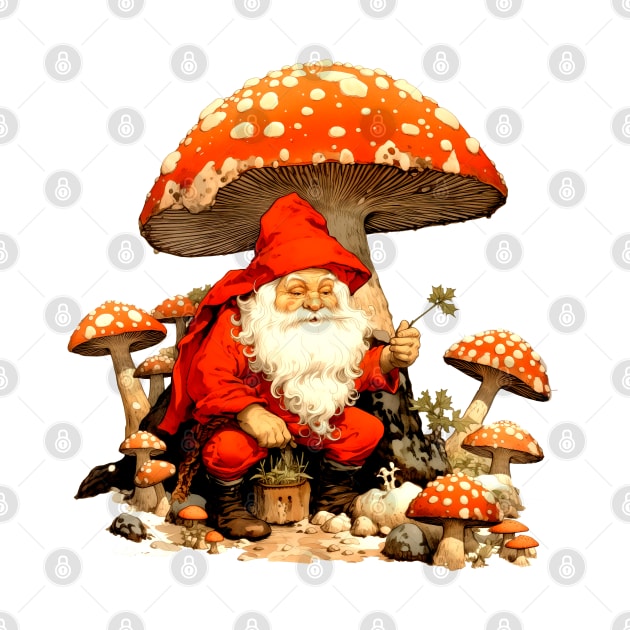 Santa: Santa is a Mushroom (Amanita Muscaria Mushroom) on a light (Knocked Out) background by Puff Sumo