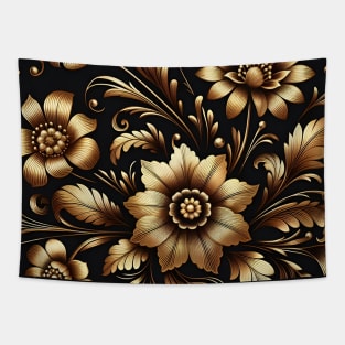 Gold Floral Illustration Tapestry