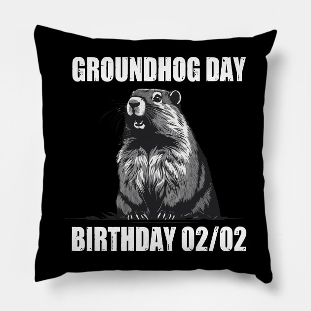 Retro Happy Groundhog Day 2024 Vintage Scream Groundhog Cute Pillow by JUST PINK