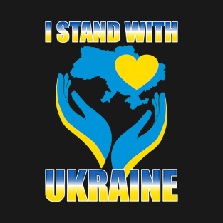 I Stand With Ukraine Ukrainian Flag Map and Heart T-Shirt