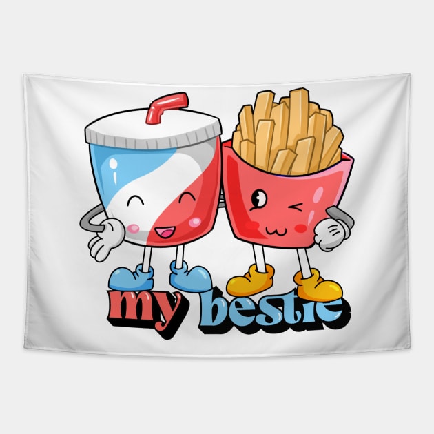 Best friends cartoon soda and french fries retro Tapestry by PrimeStore