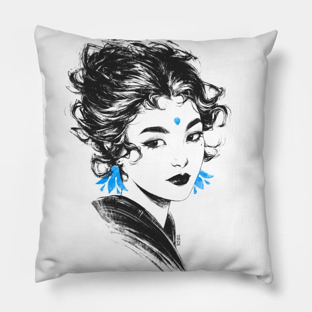 Blue Bellflowers Pillow by Dimary