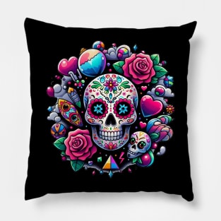 Sugar Skull Art - Floral Immortality Pillow