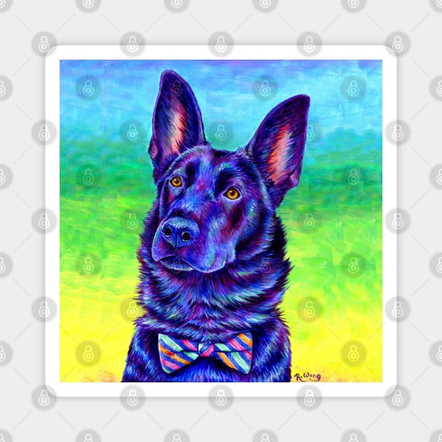 Vibrant Black German Shepherd Dog Magnet by rebeccawangart