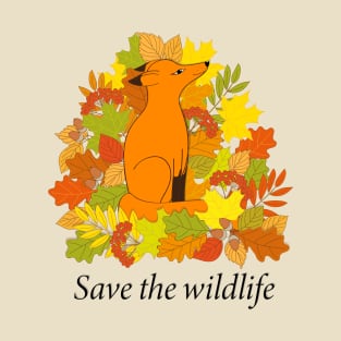 cartoon red fox into autumn foliage T-Shirt