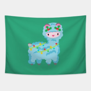 fluffy holiday blue llama Tapestry