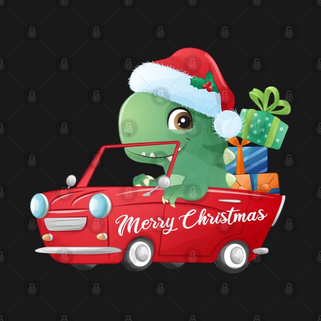 Cute Christmas T Rex Dinosaur In A Car Filled With Gifts by P-ashion Tee