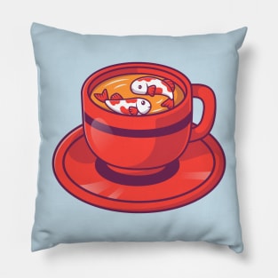 Cute Fish Koi Fish In Cup Tea Cartoon Pillow