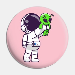 Cute Astronaut Holding Baby Alien Cartoon Pin