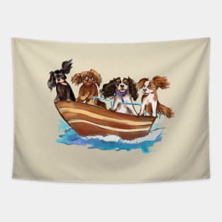 4 Cavalier King Charles Spaniels on a Boat Tapestry