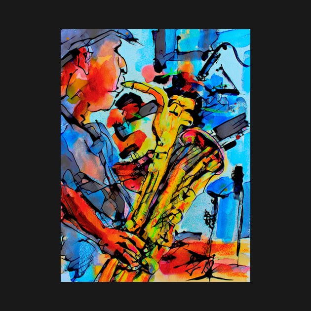 Saxophone Player Music Jazz Blues Abstract Art by GinetteArt