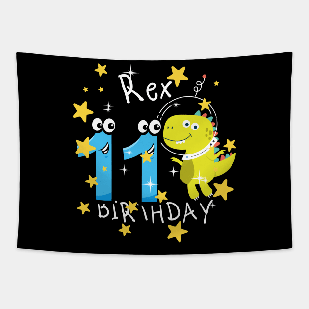 Youth 11 Year Old Shirt 11th Birthday Boy T Rex Dinosaur Astronaut Tapestry by Johner_Clerk_Design