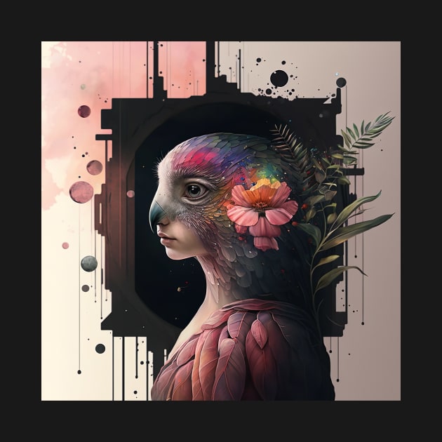 Ai genereated art , flowers, girl, parrot, digital, abstract scenery, surreal, fantasy by chandelier2137