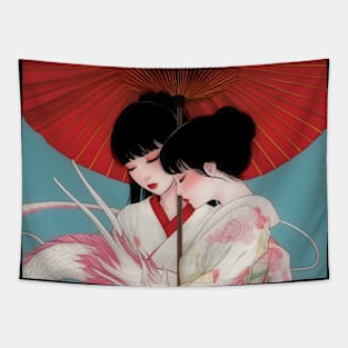 Geisha and white dragon 94006 Tapestry