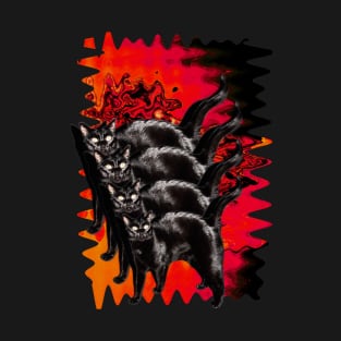 Psychedelic Black Cat Funny Red Melty colorful background surreal collage T-Shirt