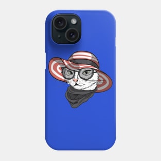 Elegant Cat Woman face with wide brimmed hat, sunglasses and scarf Phone Case