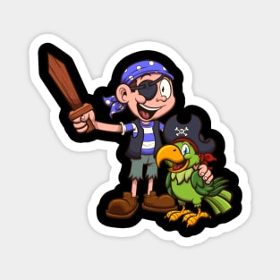 Pirate Kid And Parrot Magnet