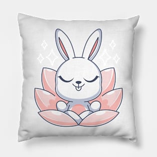 Cute bunny meditating on a lotus flower Pillow