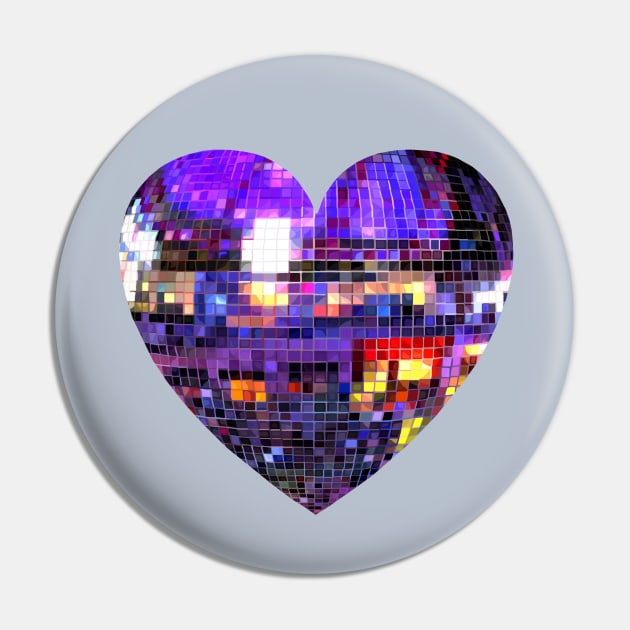 Mirrored Purple Disco Ball Heart Pin by Art by Deborah Camp