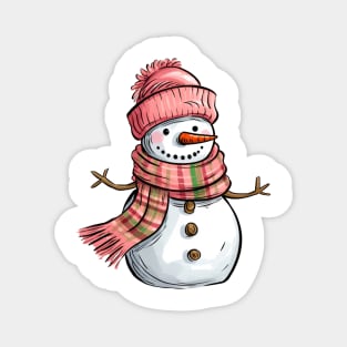 Cute Snowman Pink Christmas 2023 Magnet