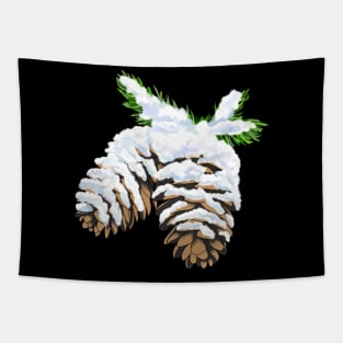 Snow Pine Cones Tapestry