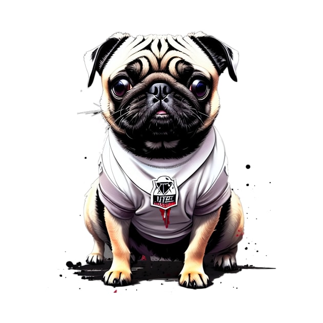 The Playful Pug: Ready for Action in a White Jersey by fur-niche