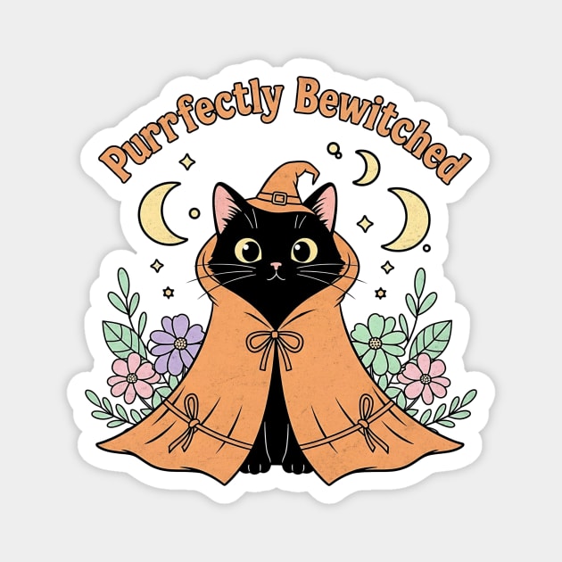 Purrfectly Bewitched – Pastel Witch Cat in Floral Cloak Magnet by Designed By Marty