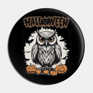 Owl and carving pumpkin Halloween Pin