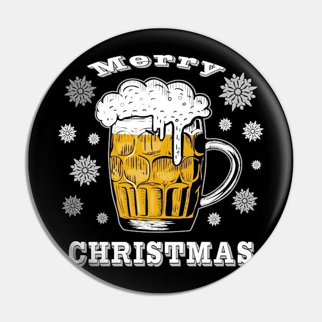 Funny Beer Drinkers Merry Christmas Snowflake Holiday Pin by DesignFunk