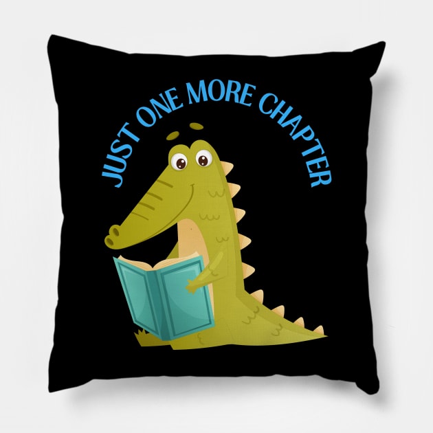 Little alligator reading book Just one more chapter I Love Books Bookoholic Pillow by BoogieCreates