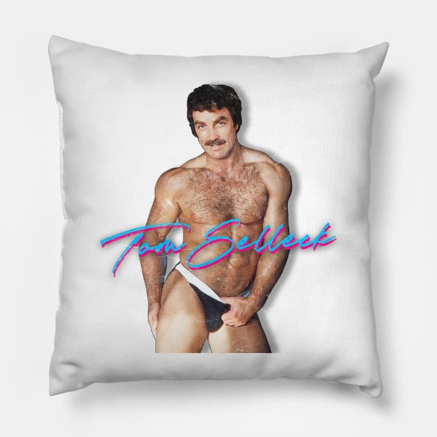 Tom Selleck / 80s Retro Design Pillow by DankFutura