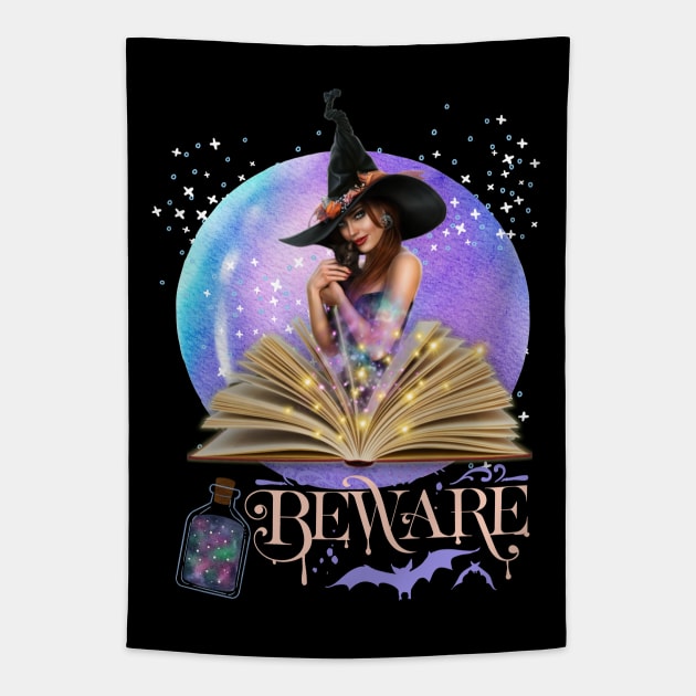 Black cat Magic Witch Tarot cards Beware potion witchy Witchcraft astrology Halloween Tapestry by BoogieCreates