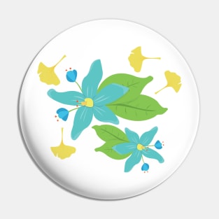 Blue Flower and Yellow Leaf Pin