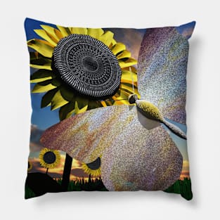 Butterfly on sunflower Pillow