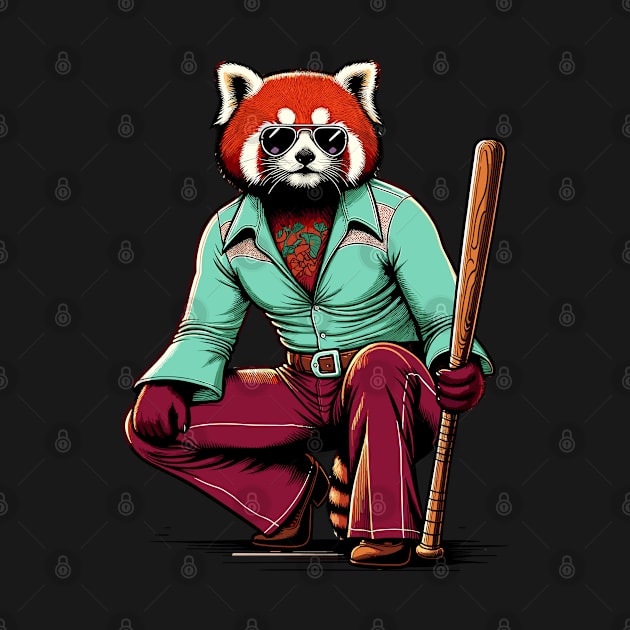 Retro Rebel: 70s Fashion Red panda with baseball batters by TimeWarpWildlife