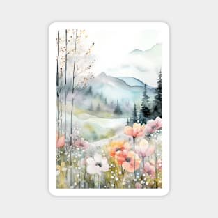 Boreal watercolor colorful wild flowers meadow Magnet