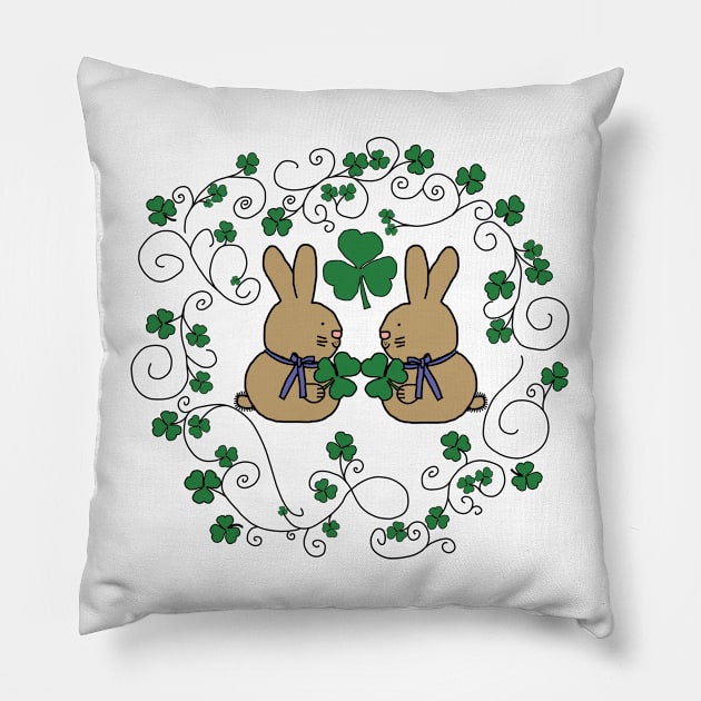 Irish Hare Shamrock St Patricks Day Pillow by ellenhenryart