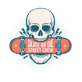 Skull holds a skateboard in his teeth T-Shirt