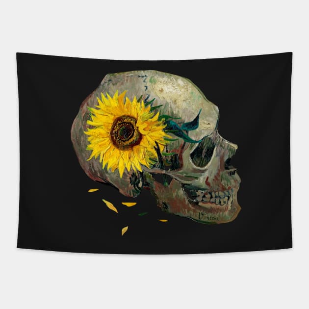 Skull with sunflowers - Van Gogh Tapestry by ArtOfSilentium