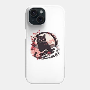 Black cat kanagawa wave Phone Case